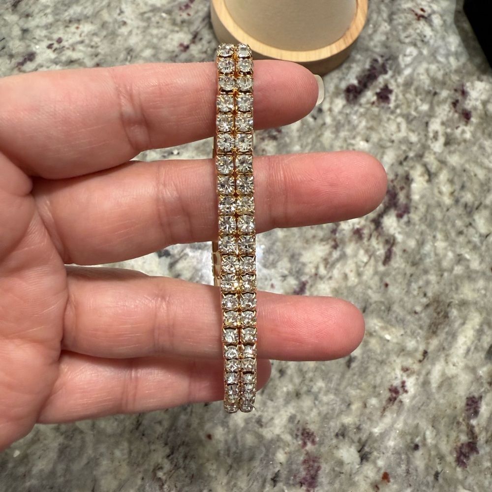 NEW Elegant Gold Elastic Rhinestone Tennis Anklet - Picture 2 of 5